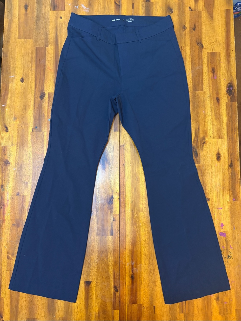 Old Navy High-Waisted Pixie Flare Pants Navy Blue Dress Trousers Stretch size 14 - Picture 3 of 6